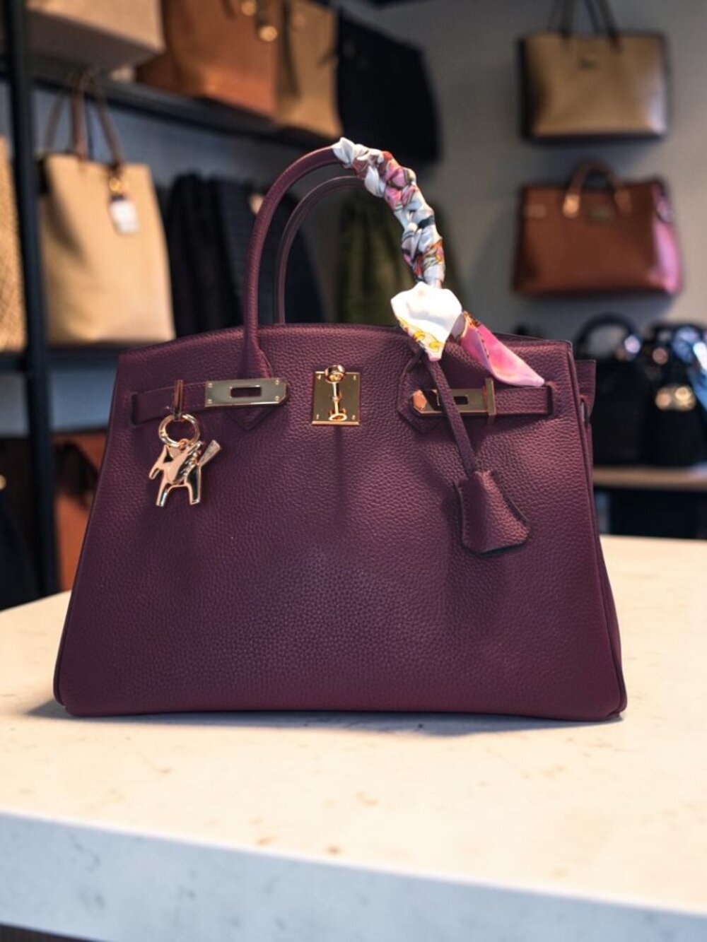 Fully Accessorized Burgundy Inspired Satchel with Shoulder Strap  NWOT